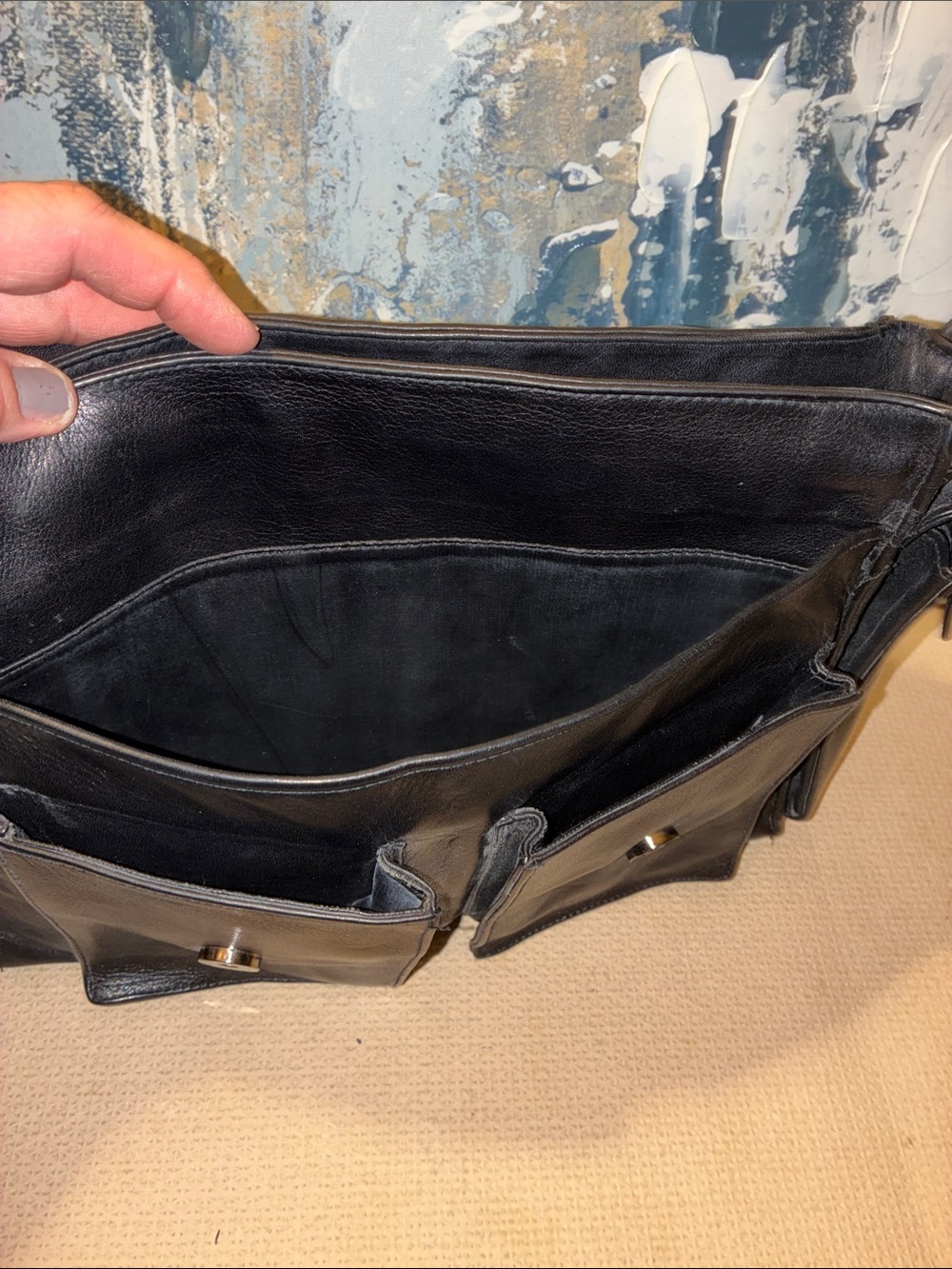 Vintage Perlina NYC Black Minimalist Messenger Satchel Genuine Leather - Picture 14 of 14